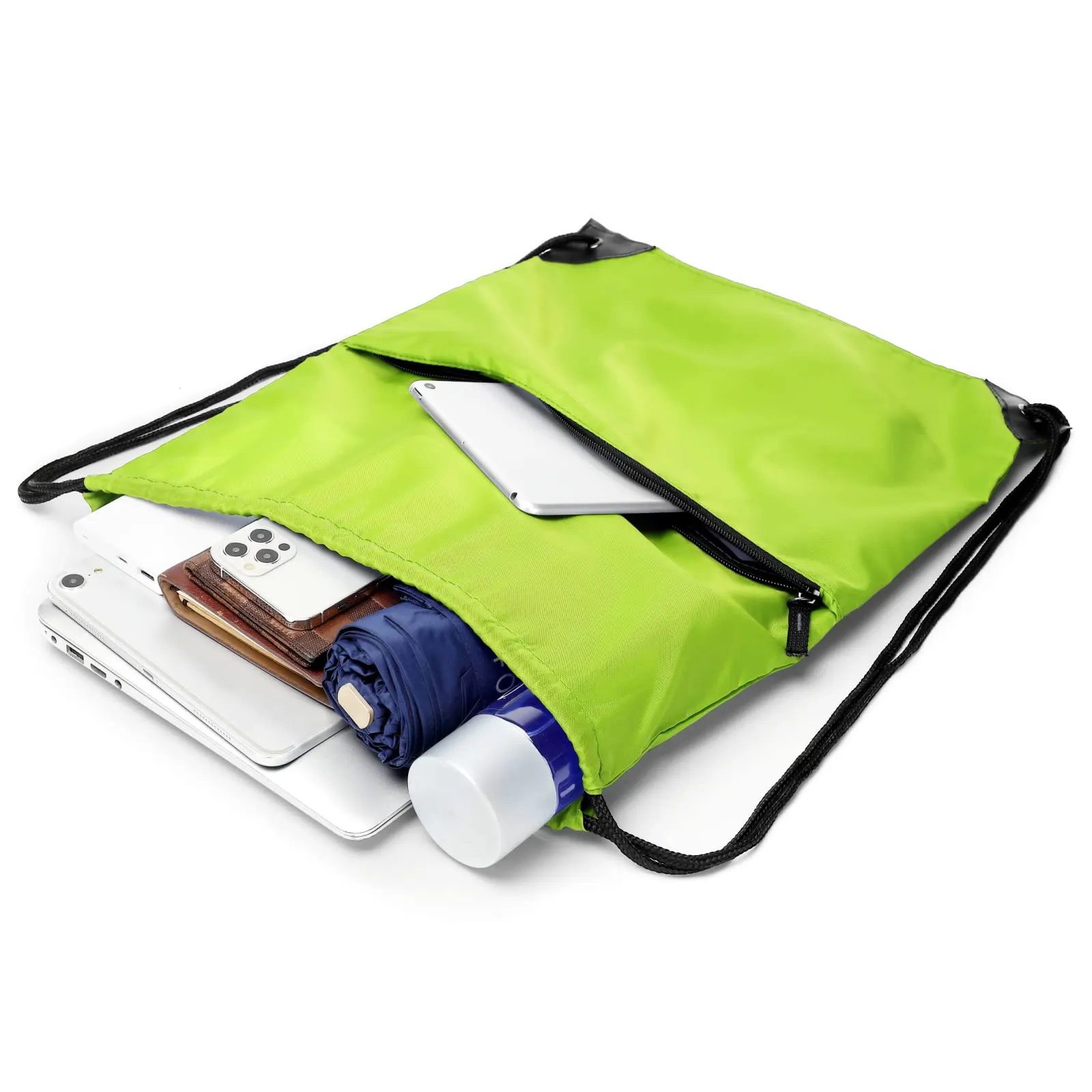 Wholesale Large-Capacity Drawstring Zipper Backpacks Waterproof Grocery Storage Bags and Green Nylon Drawstring Bags