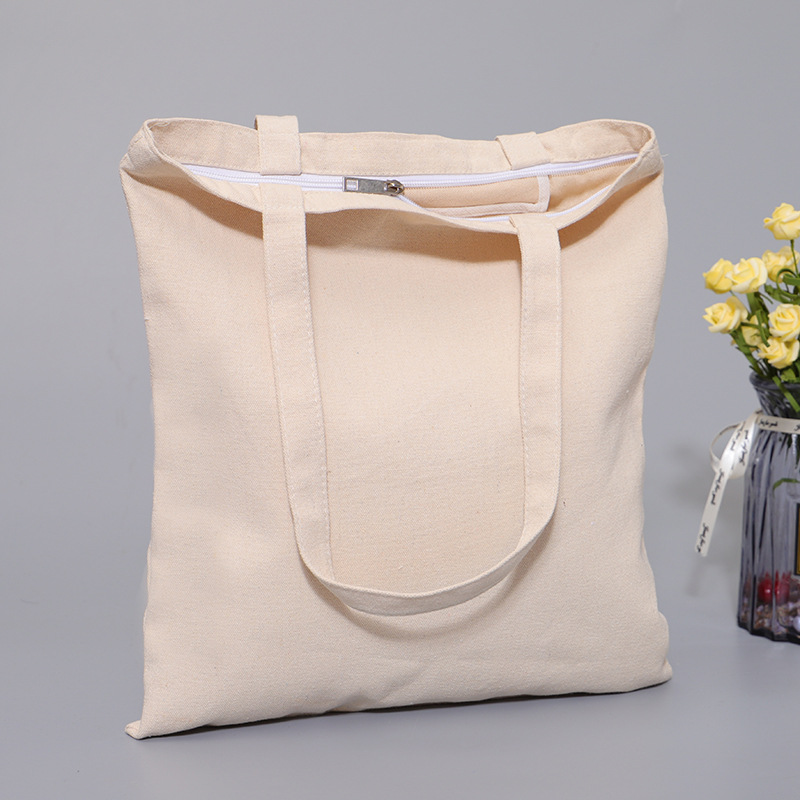 Cotton Canvas Tote Bag With Zipper